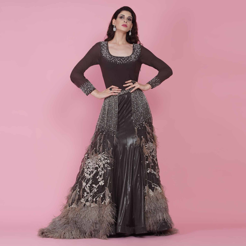 Mystical Feather Cape & Gown - Grey