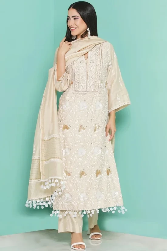 Chikankari Sequin Tunic & Trouser Set