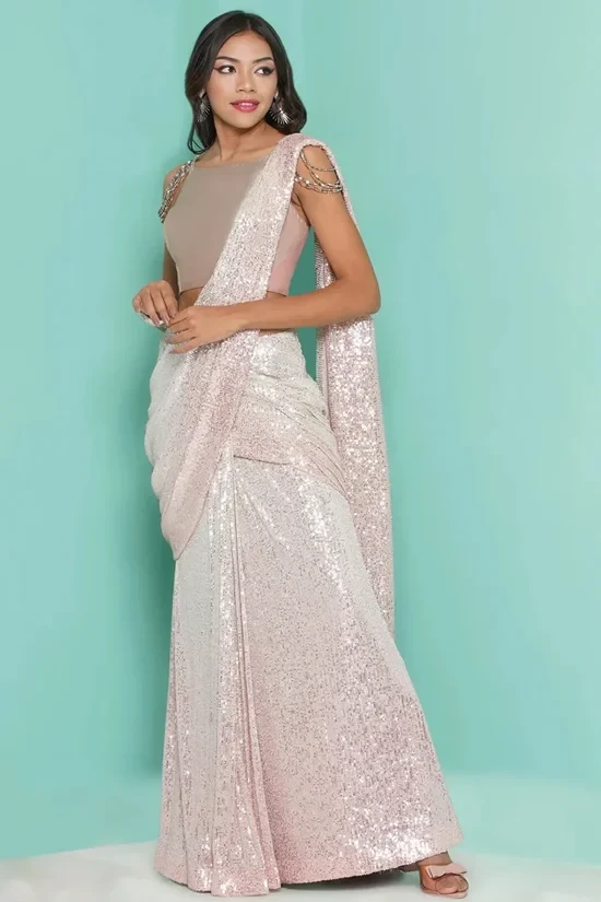 Champagne sequin Saree drape & patch Blouse