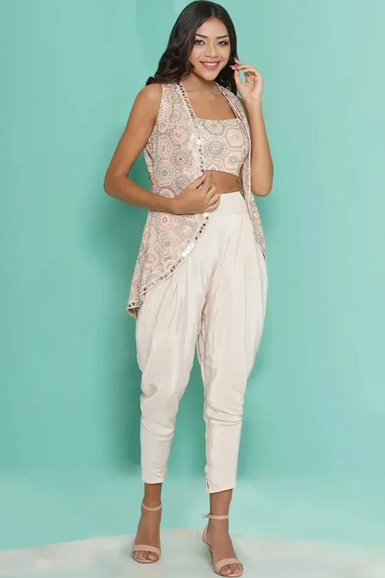 Cream Jacket & embroidery Blouse