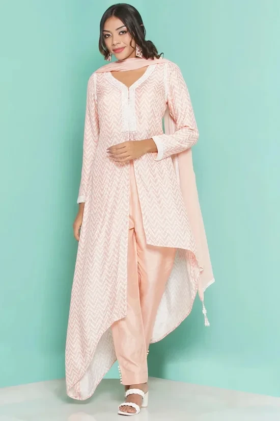 Peach lehriya asymmetrical Tunic