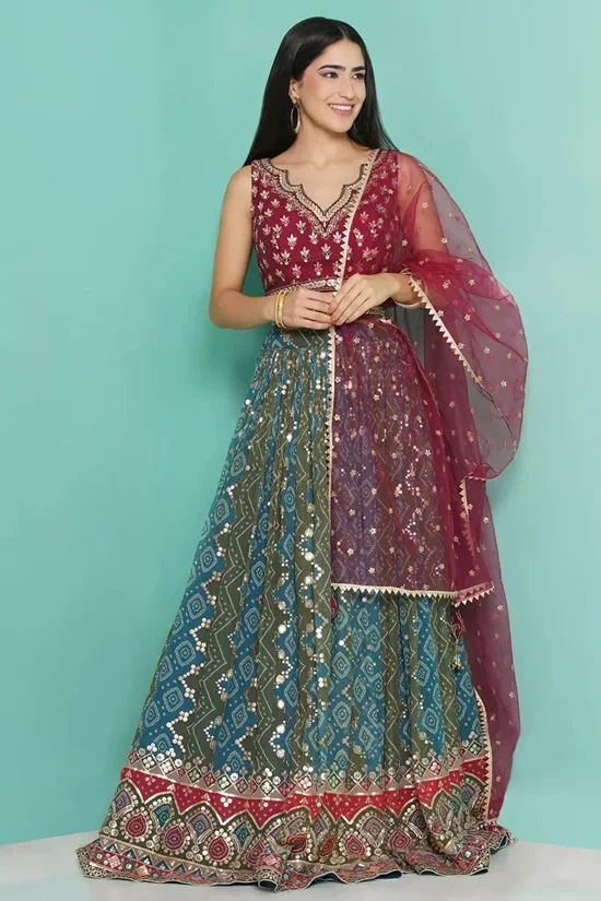 Green Embellished Lehenga