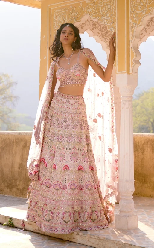 Light Pink Hand Embroidered Lehenga