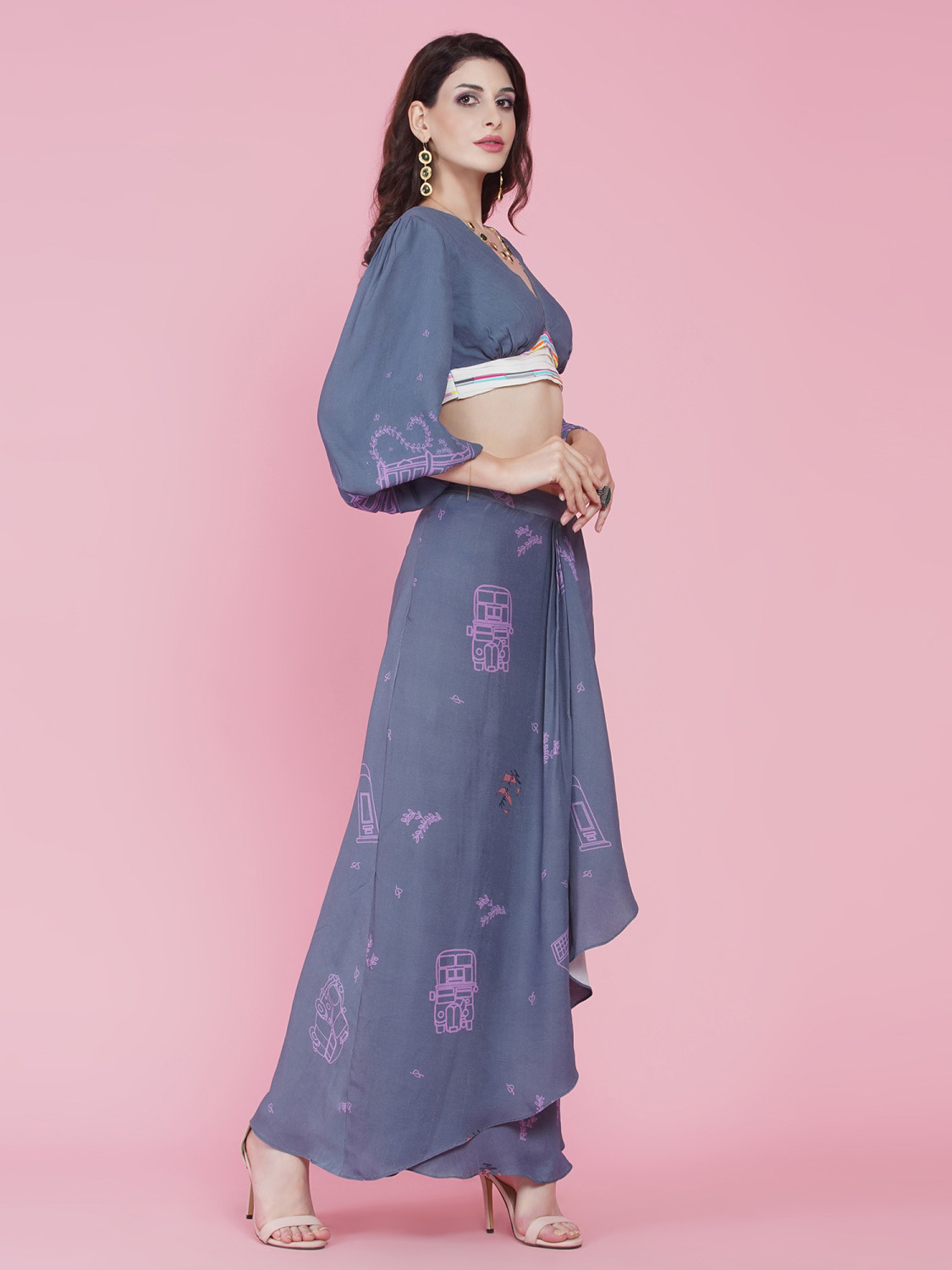 LDN Wrap pleat skirt London Icons - Grey