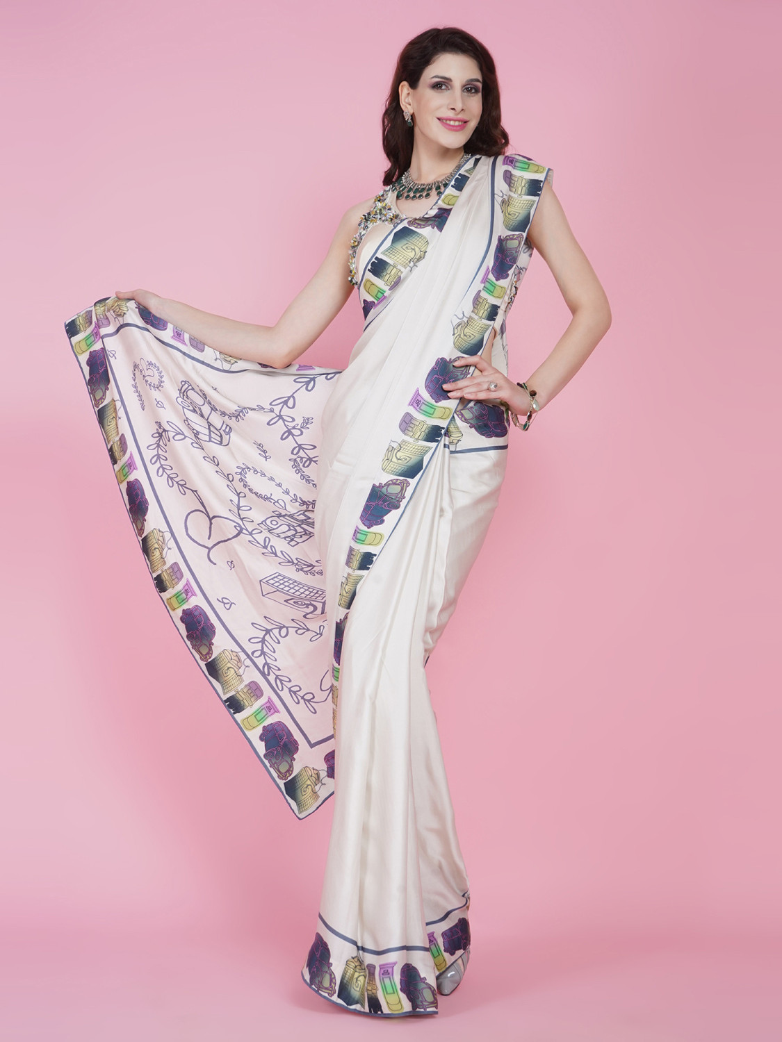 LDN Saree - Icons Border - Cream