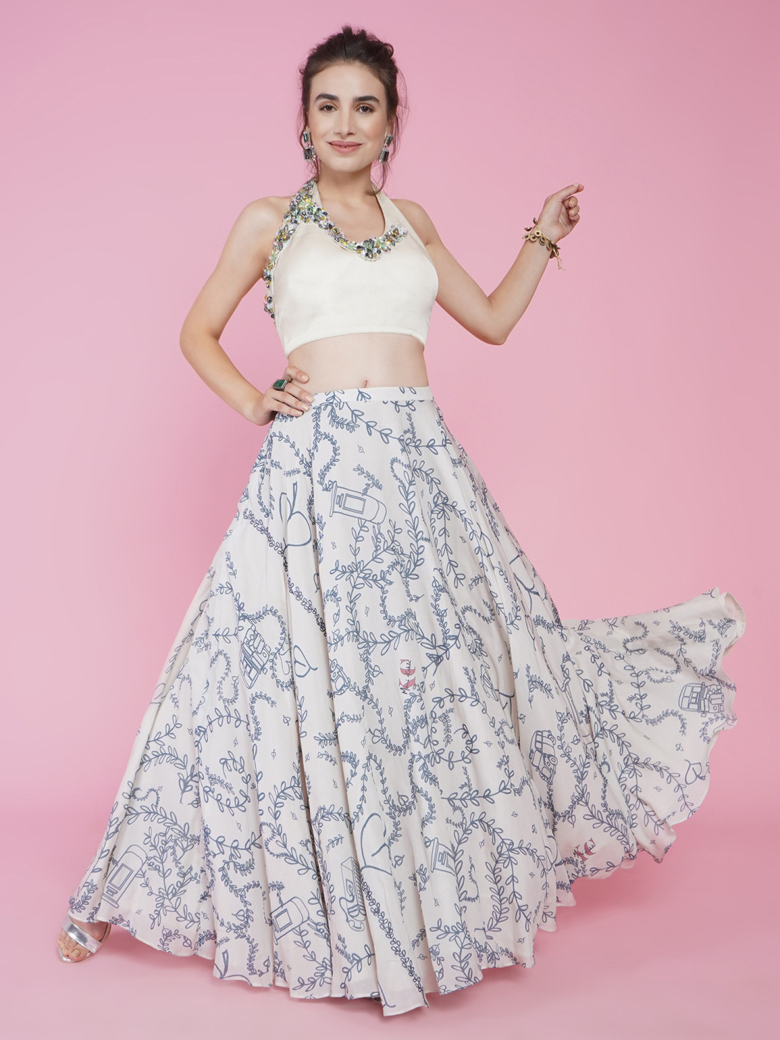 Running print Skirt - London Icons - Cream